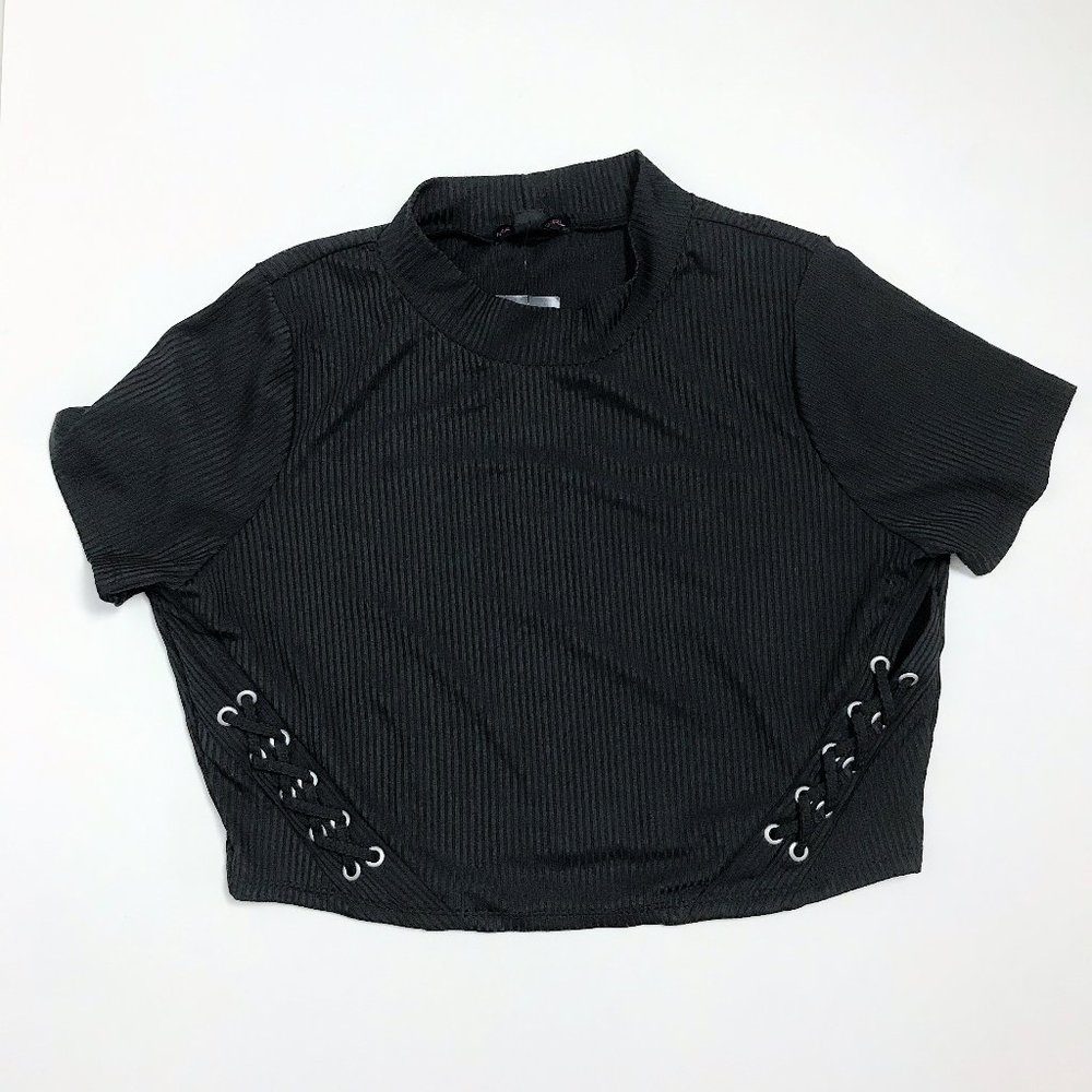 Material Girl Juniors' Lace-Up Rib-Knit Crop Top
